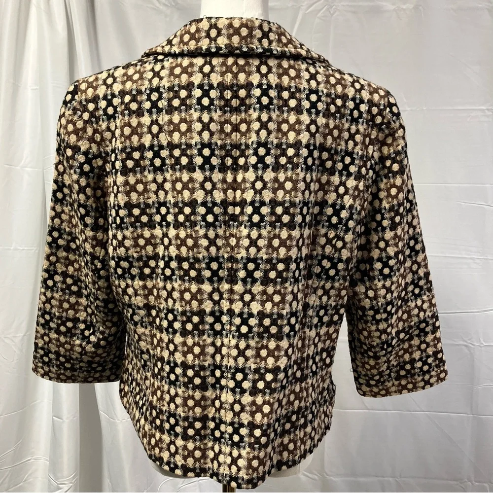 Sigrid Olsen Wool Blazer Lined‎ geometric Plaid Black Brown Preppy Secretary L